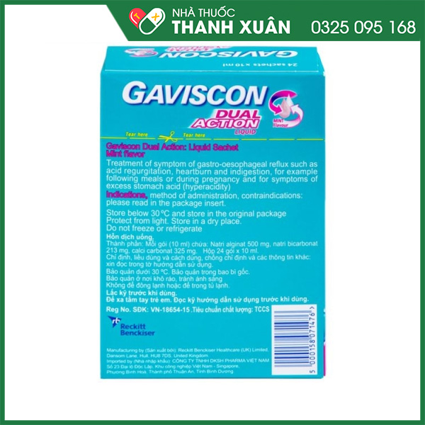 Gaviscon Dual Action điều trị trào ngược dạ dày-thực quan